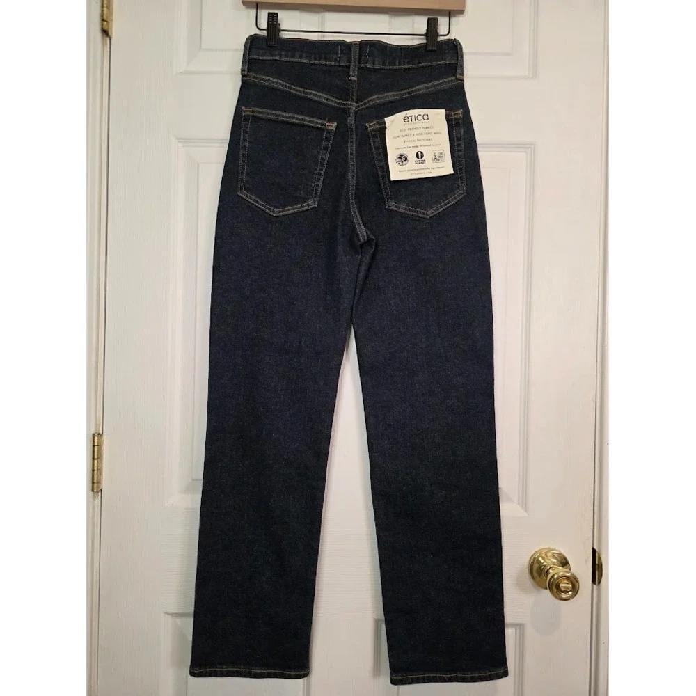 Etica Women's 24 Tyler High Rise Straight‎ Leg Jeans Dark Wash Button Fly NWT